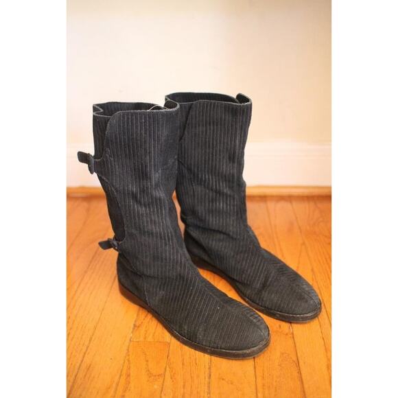 Jimmy Choo black corduroy rabbit fur LINED MOTO BOOTS size 39.5  us 9.5 (BOT1300 - Picture 2 of 8